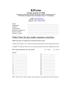 KIGene order form-premade sequence reactions