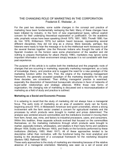 THE CHANGING ROLE OF MARKETING IN THE CORPORATION