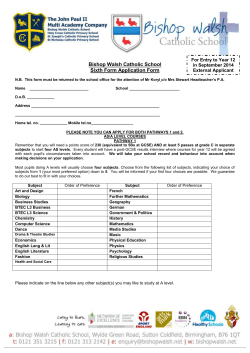 For Entry to Year 12 in September 2014 External Applicant Bishop