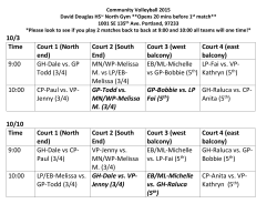 10/3 Time Court 1 (North end) Court 2 (South End) Court 3 (west