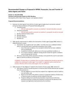 Possession, Use and Transfer of Select Agents and Toxins