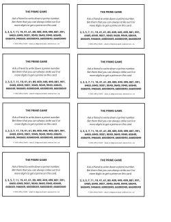 THE PRIME GAME Ask a friend to write down a prime number. Bet