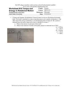Worksheet 19 - Torque and Energy in Rotational Motion