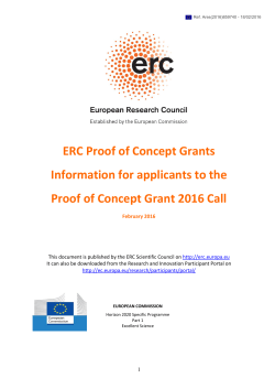 Information for Applicants to the Proof of Concept Grant 2016 Call