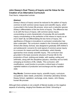 John Dewey`s Dual Theory of Inquiry and Its Value for the