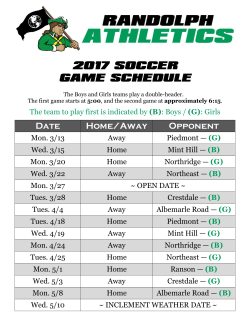 2017 SOCCER GAME SCHEDULE