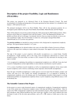 Description of the project Feasibility, Logic and Randomness