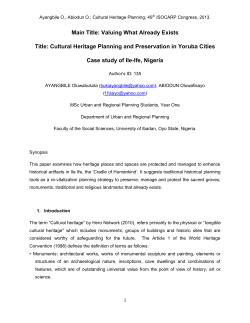 Cultural Heritage Planning and Preservation in Yoruba Cities Case