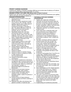 PRIORITY NURSING DIAGNOSIS Impaired skin integrity r/t impaired