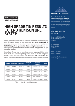 high grade tin results extend renison ore system