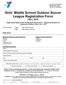 Girls` Middle School Outdoor Soccer League Registration Form