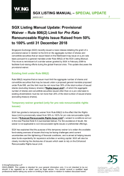 SGX Listing Manual Update: Provisional Waiver &ndash; Rule 806(2) Limit