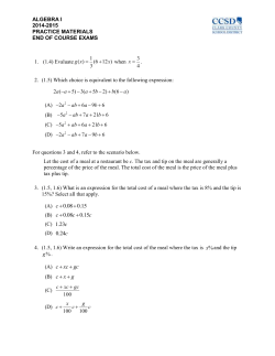 ALGEBRA I 2014-2015 PRACTICE MATERIALS END OF COURSE