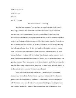 Andrew Smeathers Prof. Johnson ED 227 March 19th 2013 Role of