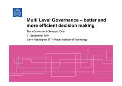 Multi Level Governance &ndash; better and more efficient decision making