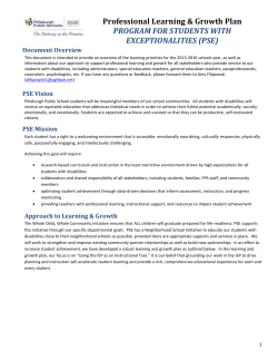 2016-17 PSE Professional Learning Plan for All Stakeholders
