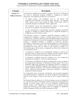 POSSIBLE CONTROLLED ITEMS FOR SAO ITAR IS LISTED IN