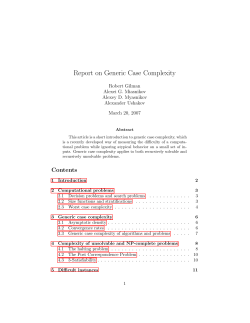 Report on Generic Case Complexity