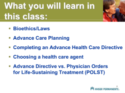 Advance Care Planning for Health Care