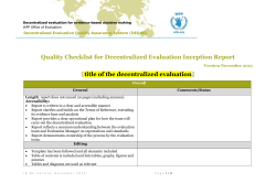 Quality Checklist for Inception - WFP Remote Access Secure Services