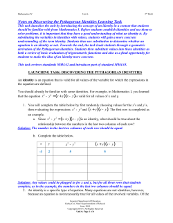 Notes on Discovering the Pythagorean Identities Learning Task
