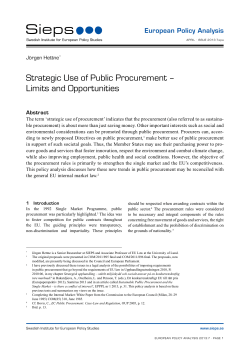 Strategic Use of Public Procurement &ndash; Limits and Opportunities