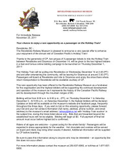 For Immediate Release November 25, 2011 Your chance to enjoy a