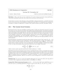 Lecture 22: November 10 22.1 The Lov&aacute;sz Local Lemma
