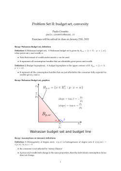 Problem Set II: budget set, convexity