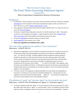 The Final &ldquo;Rules Governing Settlement Agents&rdquo;