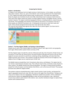 Comparing the Colonies Section 1: Introduction In Chapter 6, you