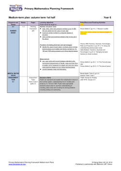 Primary Mathematics Planning Framework Medium Term Plans
