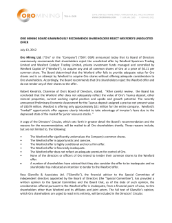 Board Unanimously Recommends Shareholders Reject Wexford`s