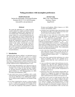 Voting procedures with incomplete preferences