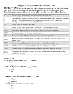 Subject-Verb Agreement Review and Quiz