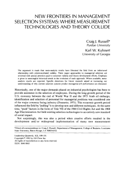 NEW FRONTIERS IN MANAGEMENT SELECTION SYSTEMS