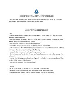 CODES OF CONDUCT for SPORT at RANGITOTO COLLEGE These
