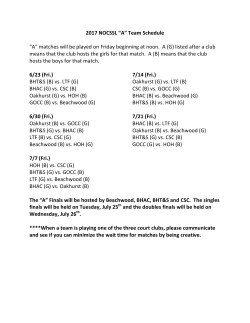 2017 NOCSSL &ldquo;A&rdquo; Team Schedule &ldquo;A&rdquo; matches will be played on