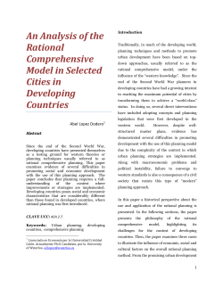 An Analysis of the Rational Comprehensive Model in Selected Cities