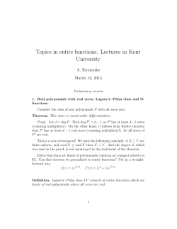 Topics in entire functions. Lectures in Kent University