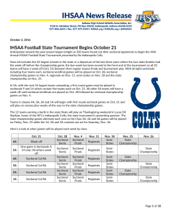 IHSAA Football State Tournament Begins October 21