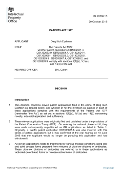 Patent decision O/508/15 - Intellectual Property Office