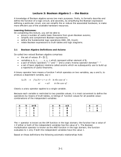 Lecture 3: Boolean Algebra I * the basics