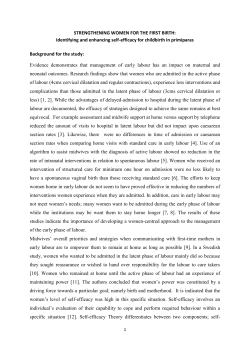 STRENGTHENING WOMEN FOR THE FIRST BIRTH: Identifying and