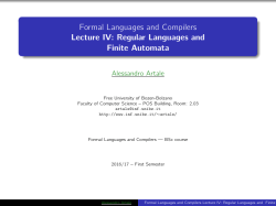 Formal Languages and Compilers Lecture IV: Regular Languages