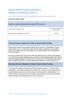 Sports Grant Funding expenditure: Report to Governors: 2014/15