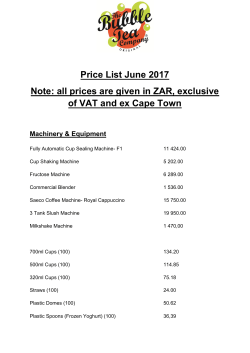 Price List June 2017 Note: all prices are given in ZAR, exclusive of