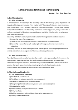 Seminar on Leadership and Team Building Author: Pro. Sun, Ben