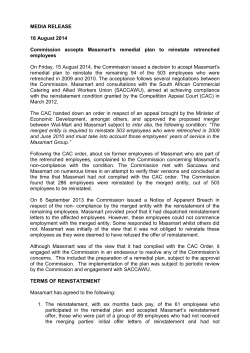 MEDIA RELEASE 18 August 2014 Commission accepts Massmart`s
