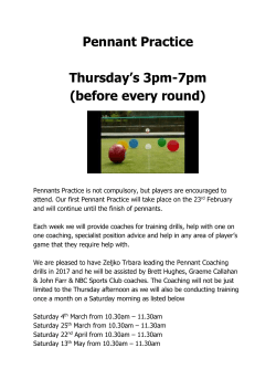 Pennant Practice Thursday`s 3pm